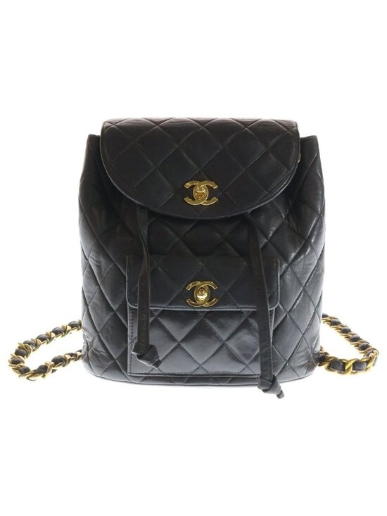 Chanel Quilted CC Logo Turnlock Lambskin Leather Backpack Gold main image 4